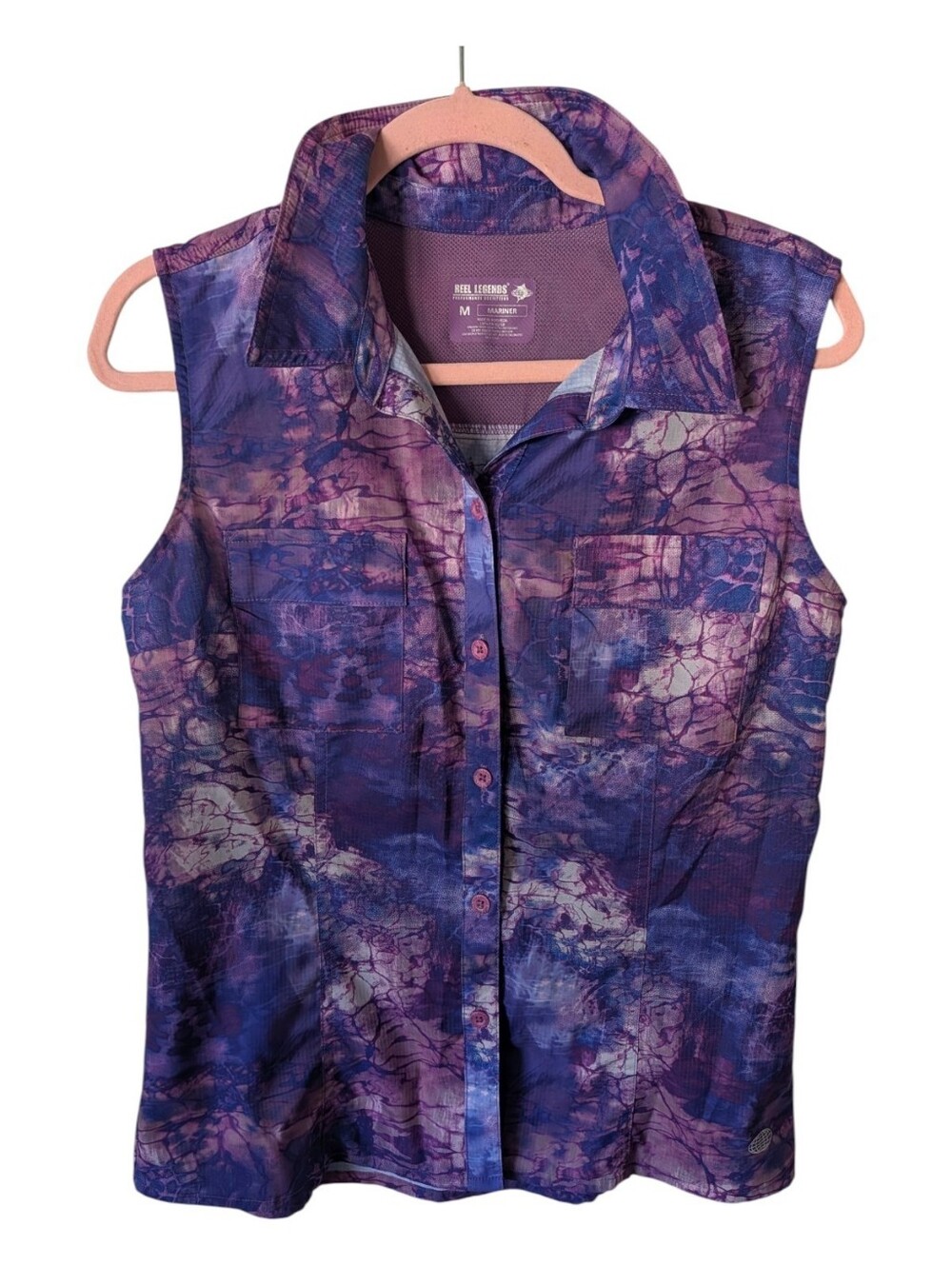 Reel Legends Mariner Purple Button Down Tank Top Size Medium